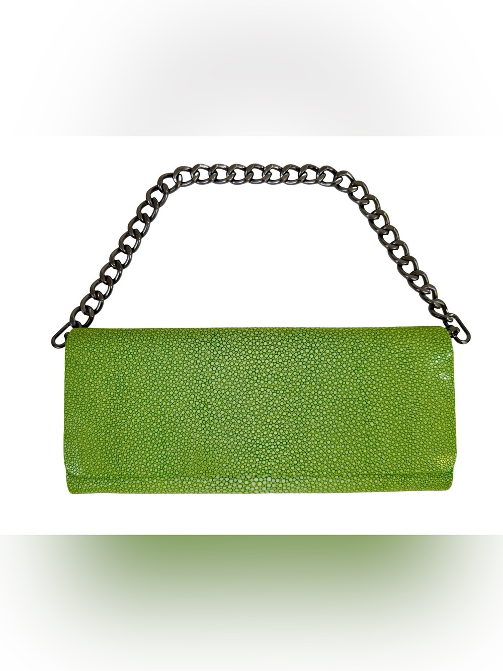 STINGRAY LEATHER CLUTCH BAG IN LIME GREEN